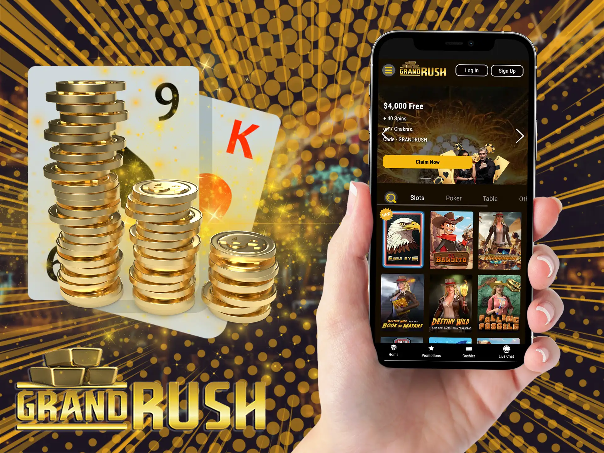 Mobile web version of Grand Rush is compatible with all smartphones.