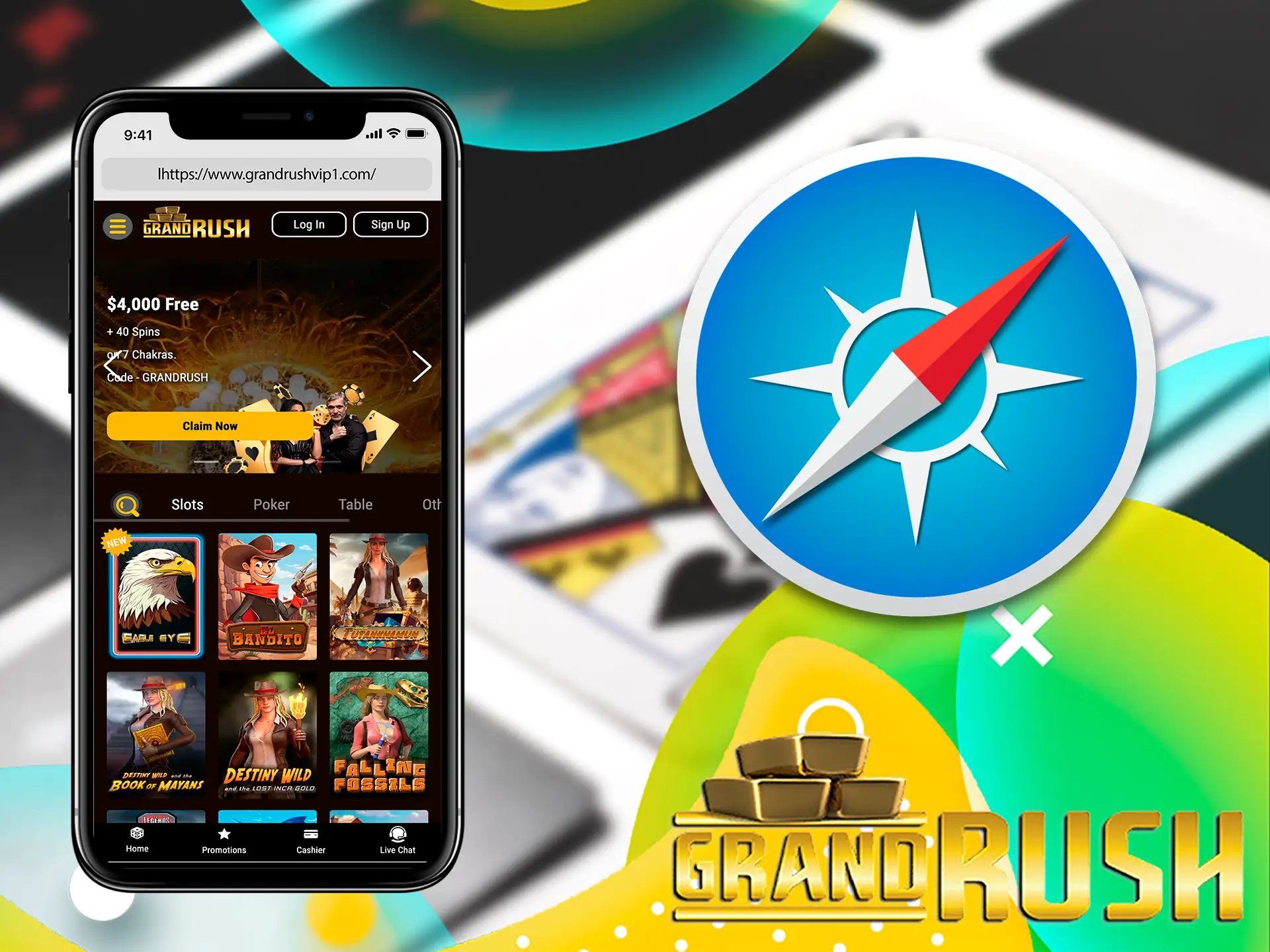 Use the Grand Rush mobile site on any phone browser.