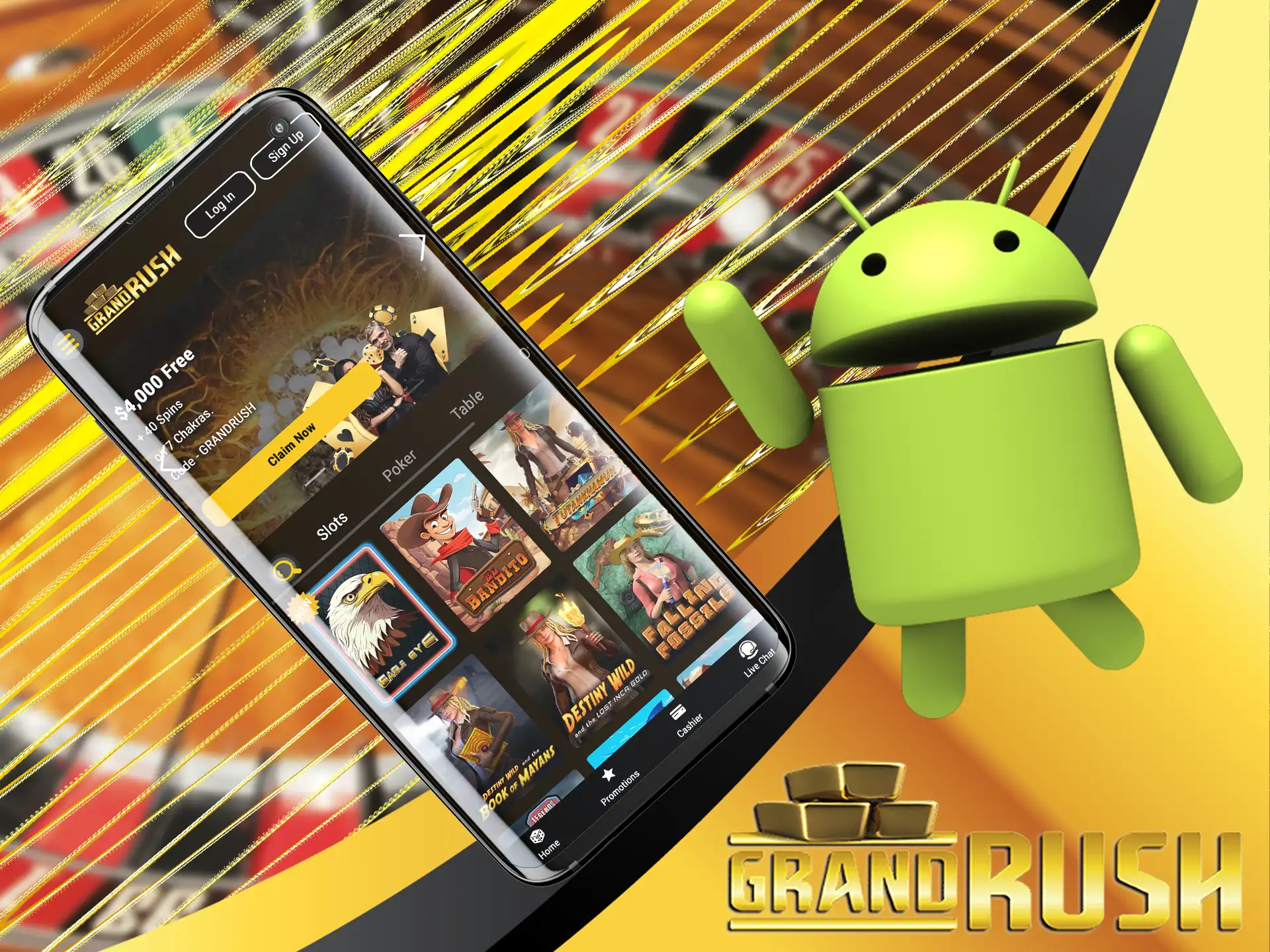Use the mobile version of Grand Rush Casino on any Android device.