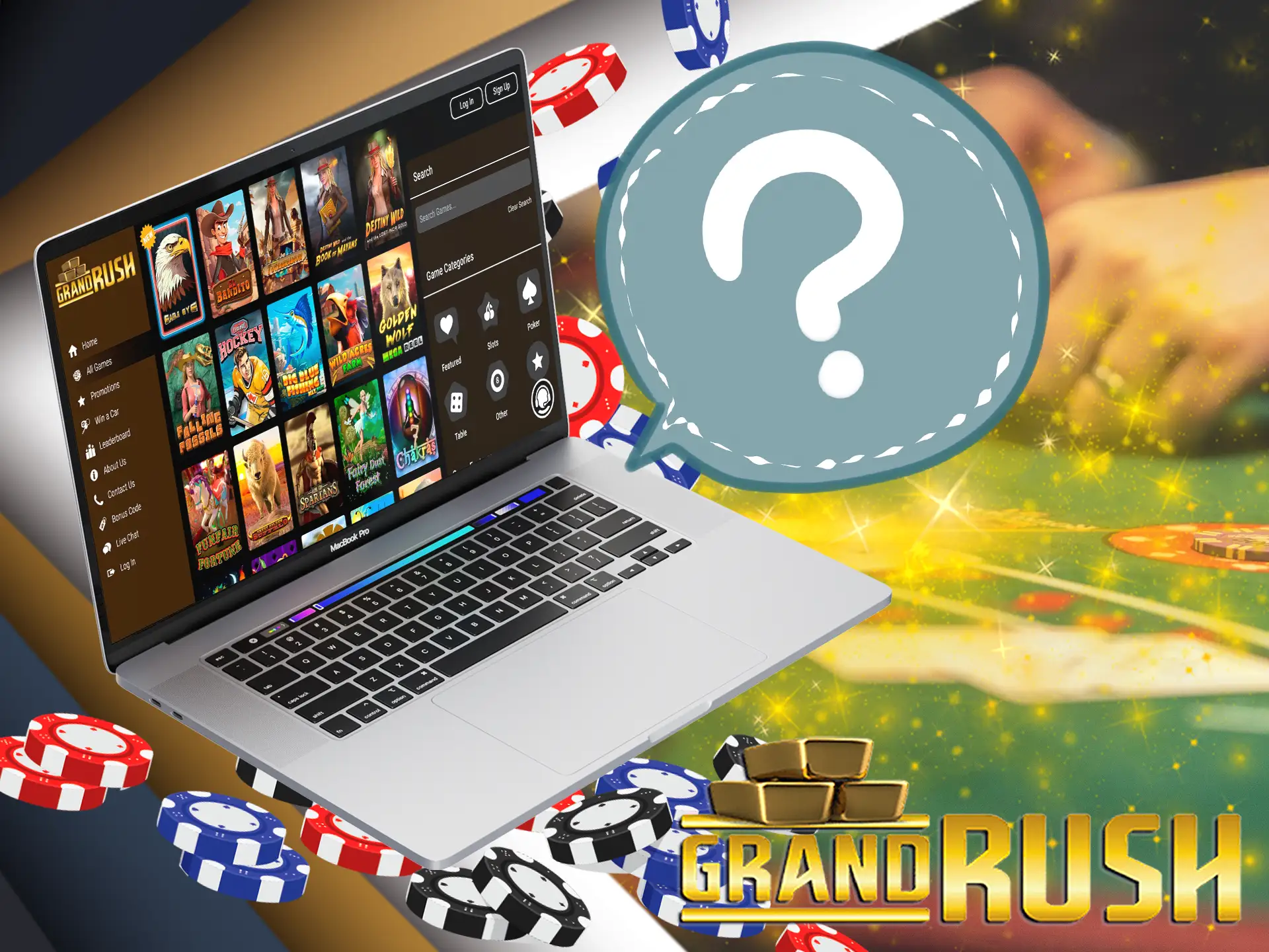 To start playing at Grand Rush log in to your account and choose the casino category.