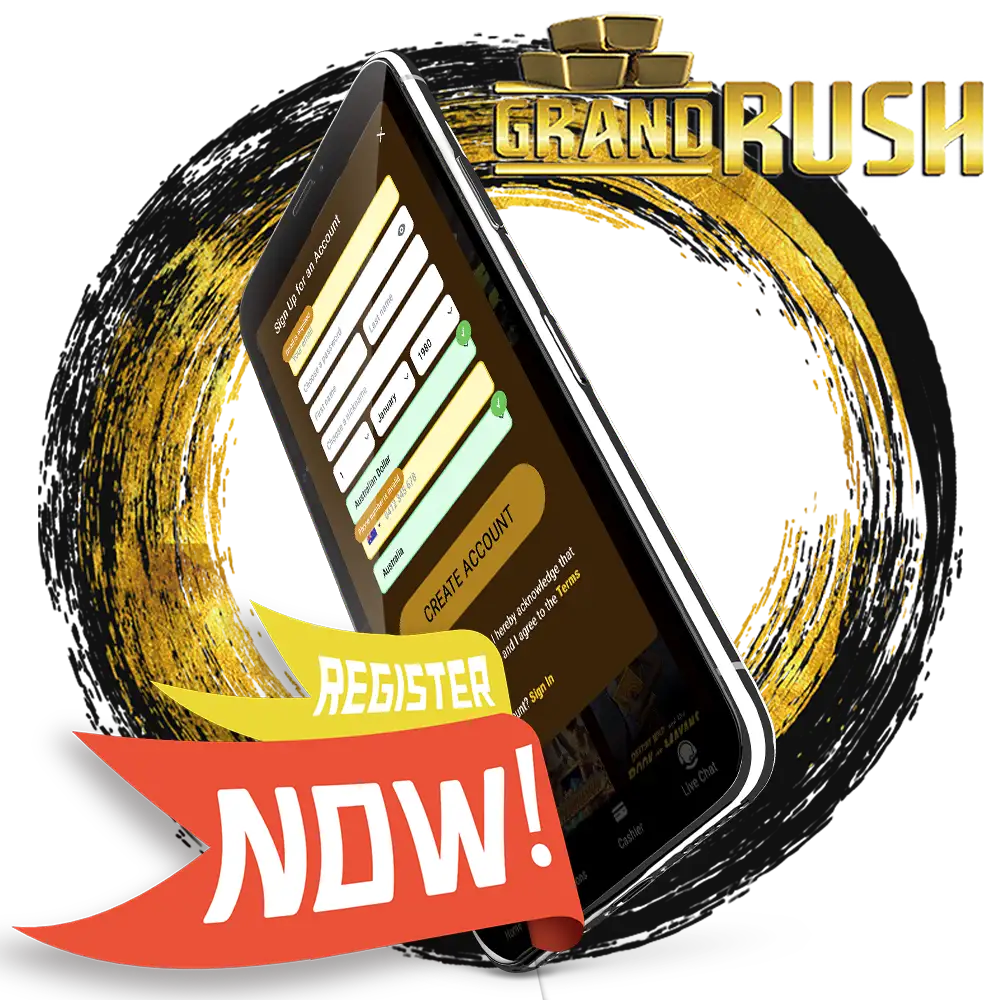 Sign up and verify your Grand Rush account through the website or app.