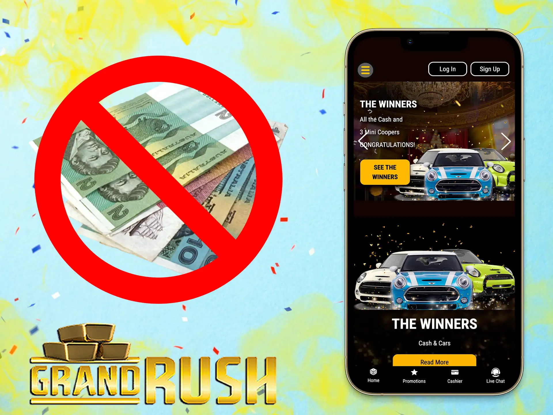 Create an account and get a Grand Rush no-deposit bonus of 40 free spins.