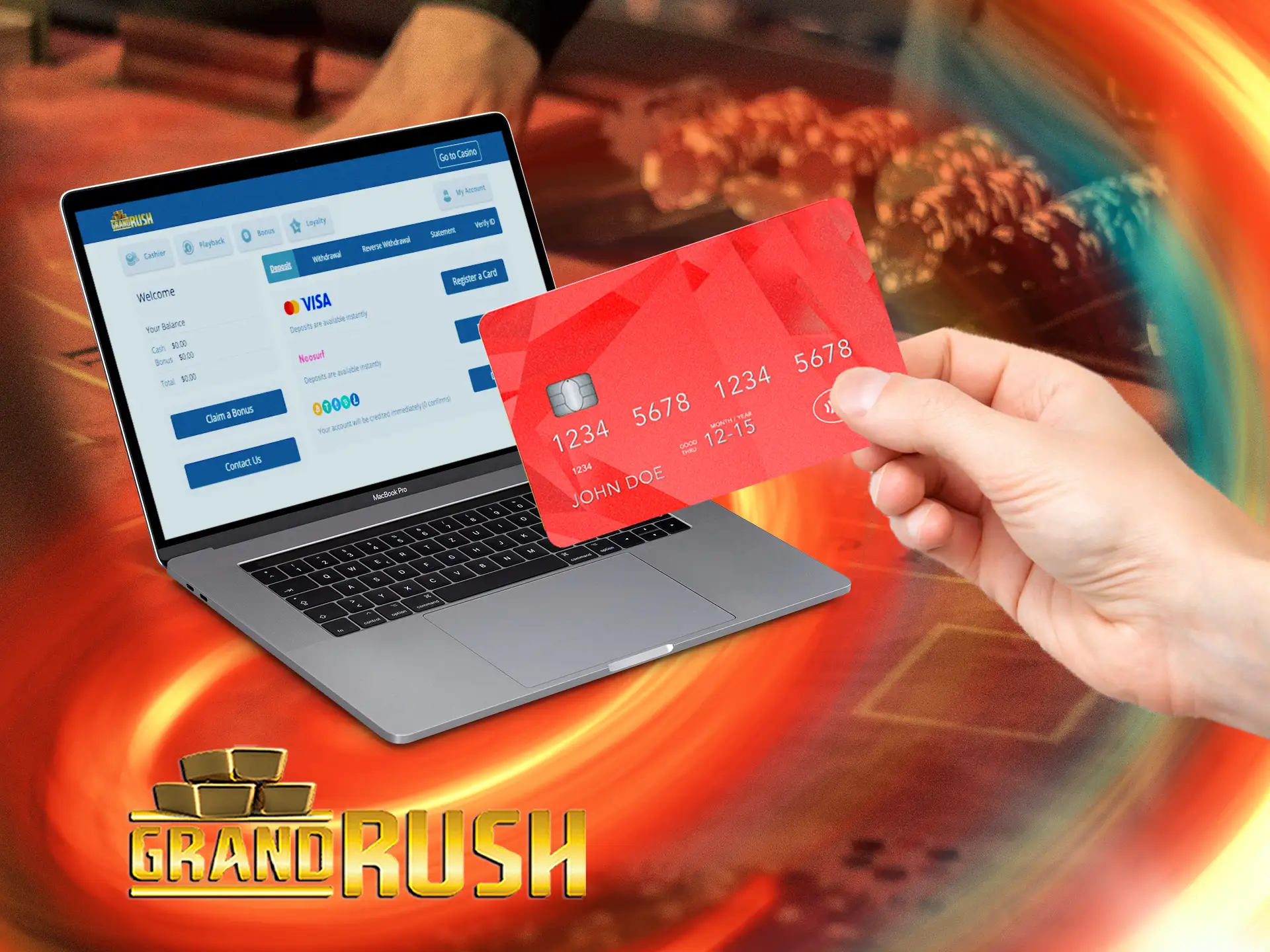 Learn the process of withdrawing money from Grand Rush Casino.
