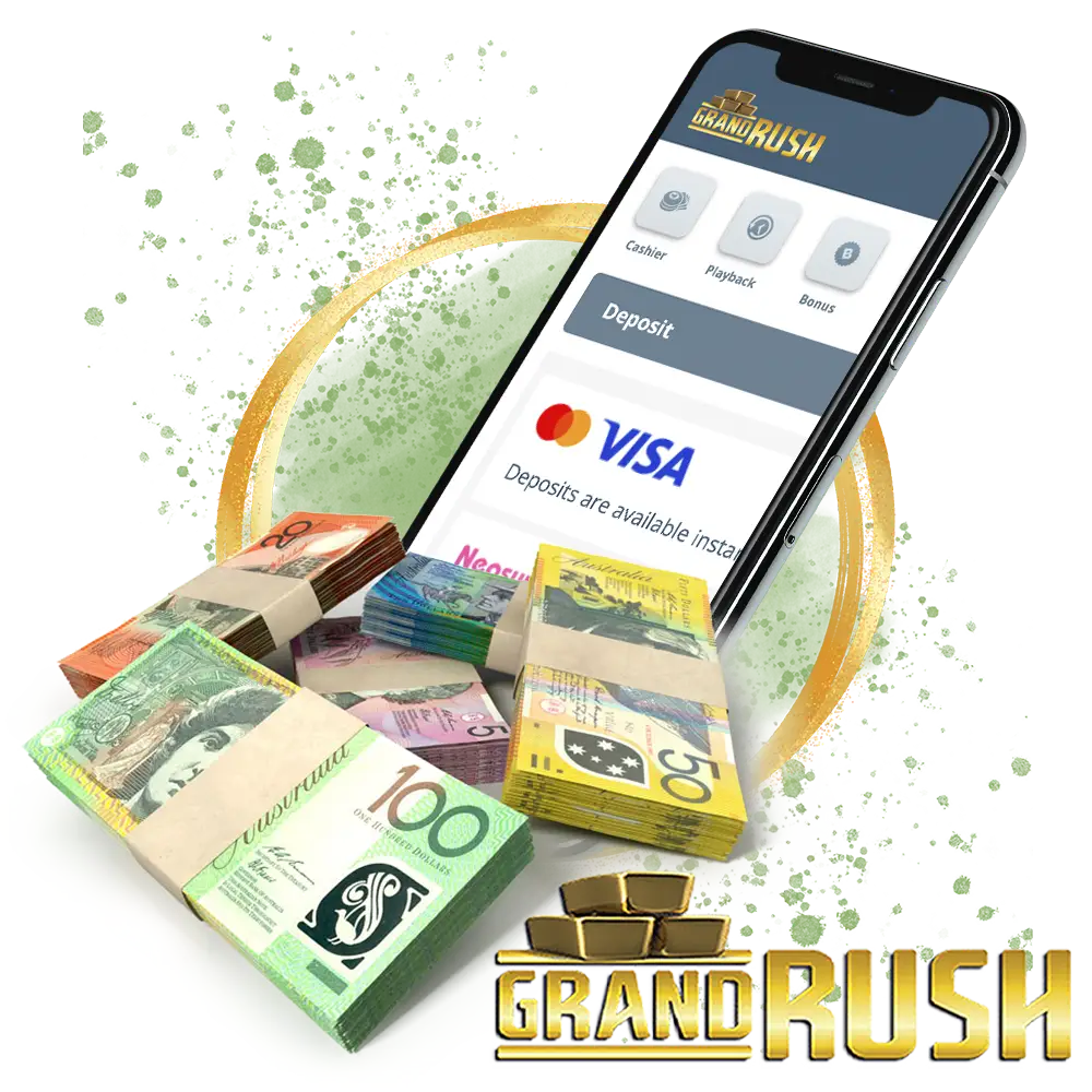 Grand Rush casino provides all popular deposit and withdrawal methods in Australia.