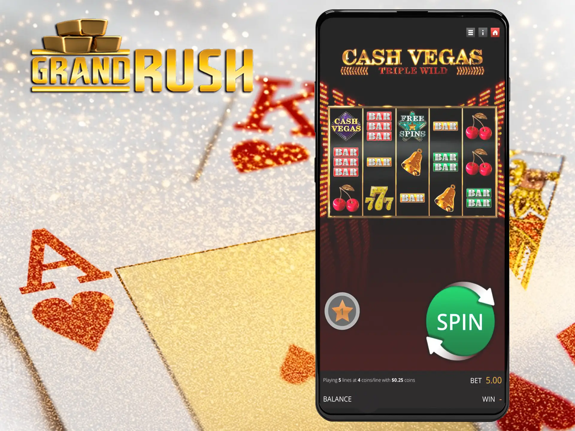 Choose a casino game and deposit to bet in the Grand Rush app.
