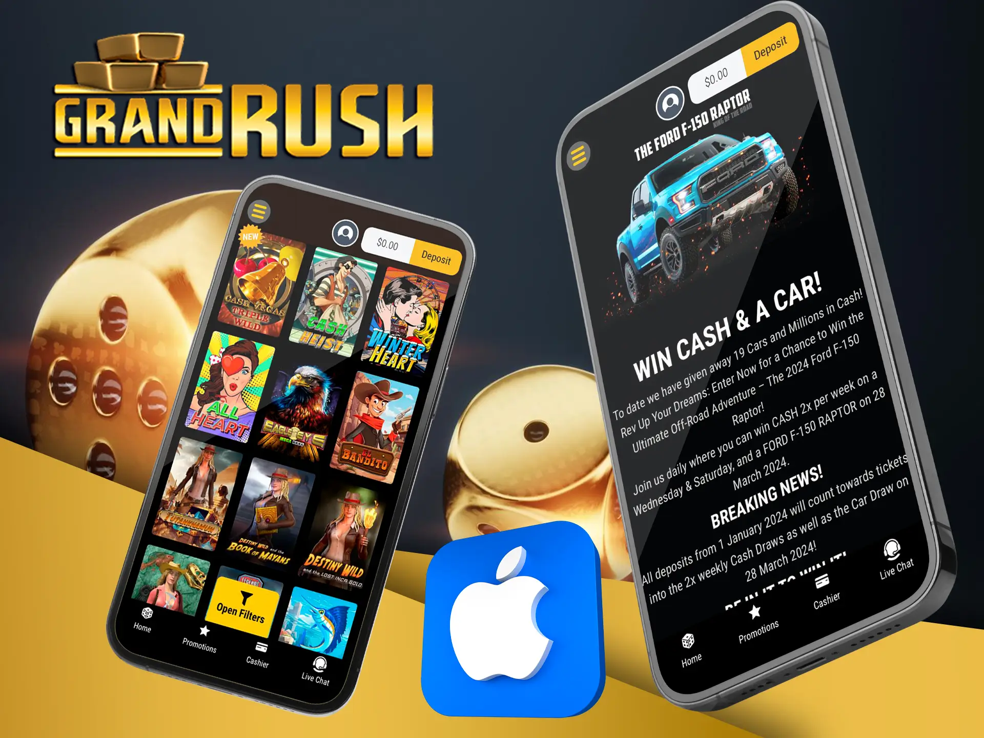You can use the Grand Rush mobile app on any iOS device.