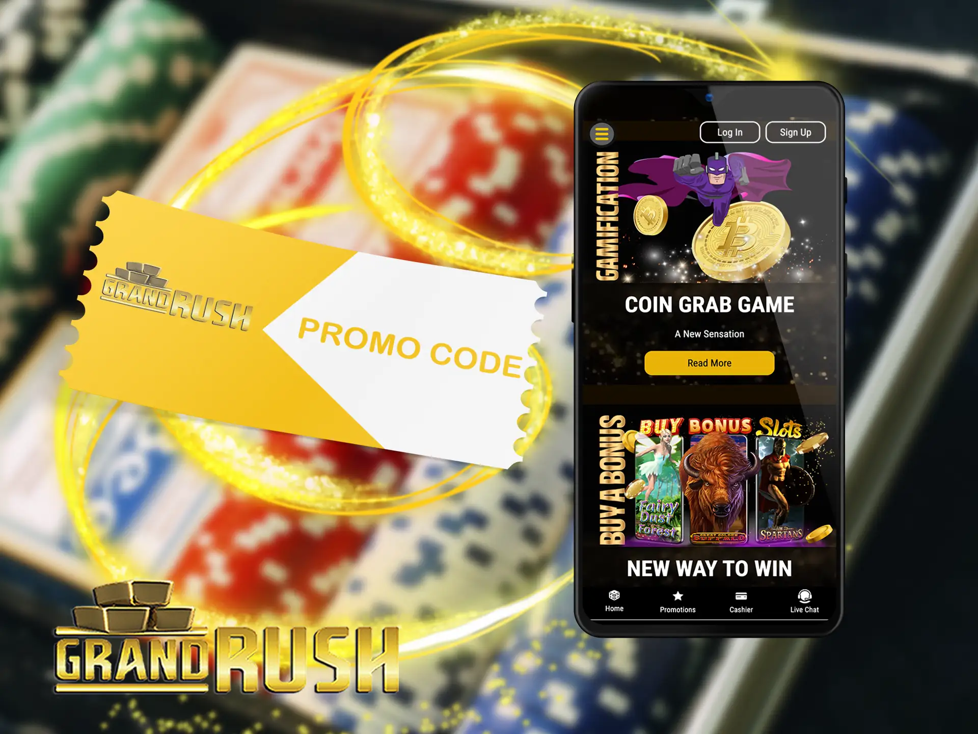 Enter Grand Rush Casino promo code to receive the bonus after registration.
