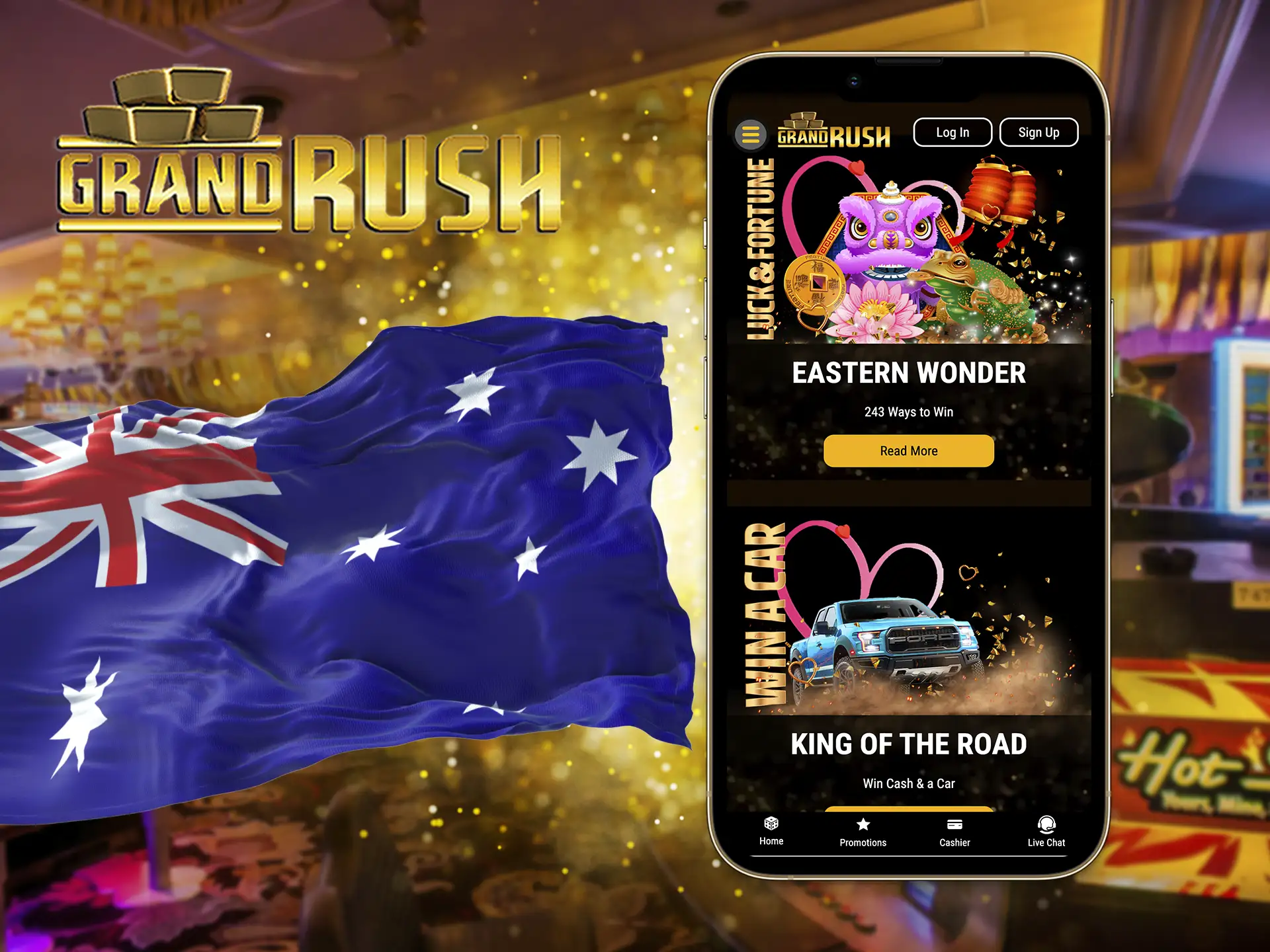 Try Grand Rush, a legally operating bookmaker in Australia, with a wide range of payment methods.