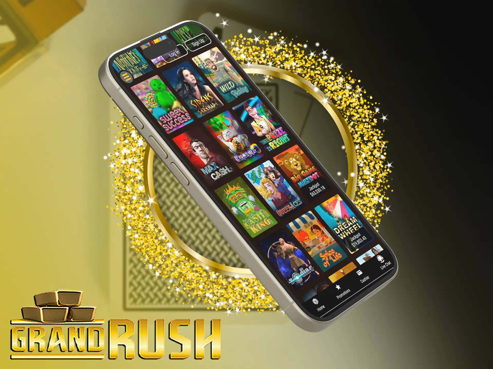 Use the mobile website version to play Grand Rush Baccarat games on Android and iOS.