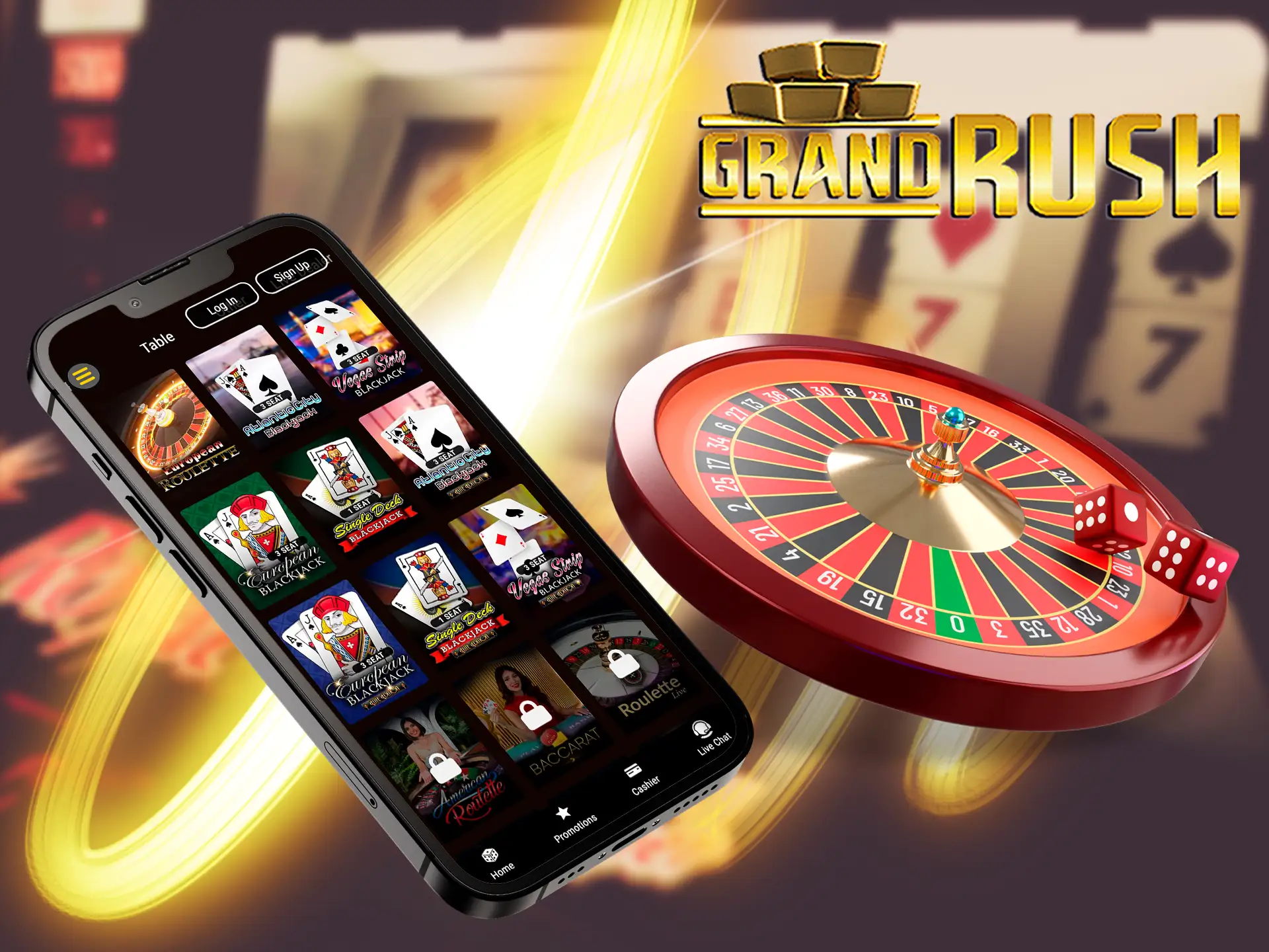 You can play Roulette games at Grand Rush via app for Android and iOS.