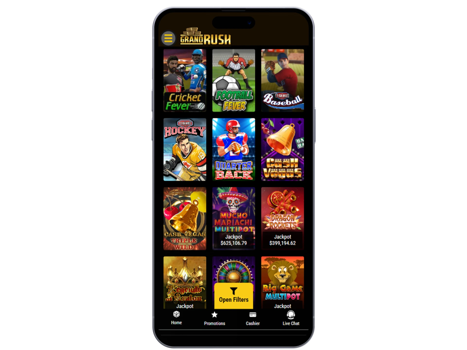 After registration, you can play games on the Grand Rush mobile version on your iOS phone.