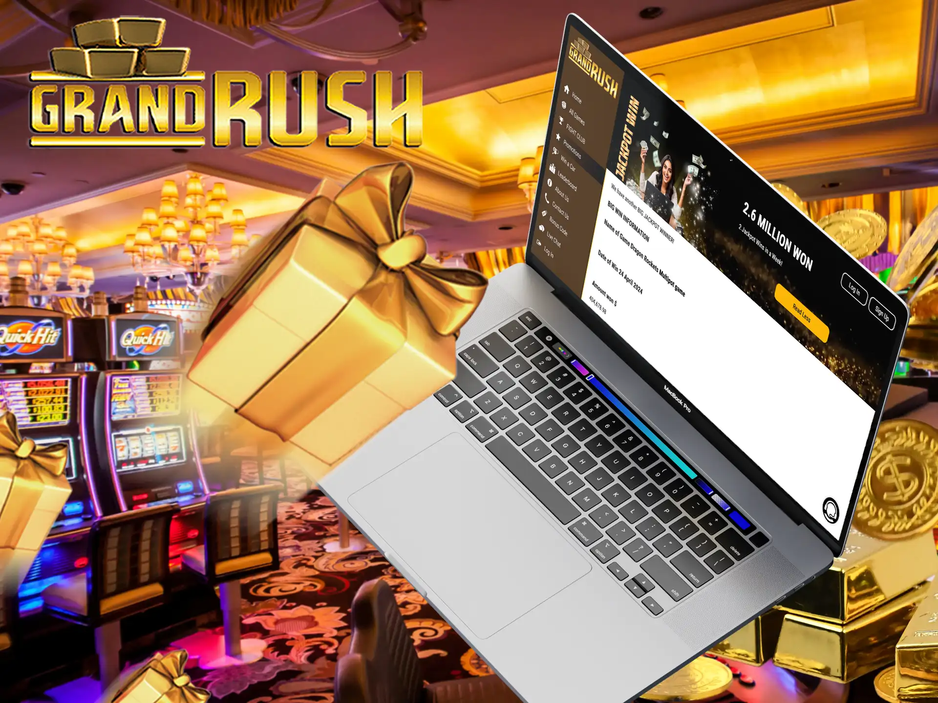 Play slots and try to get the Grand Rush jackpot bonus.
