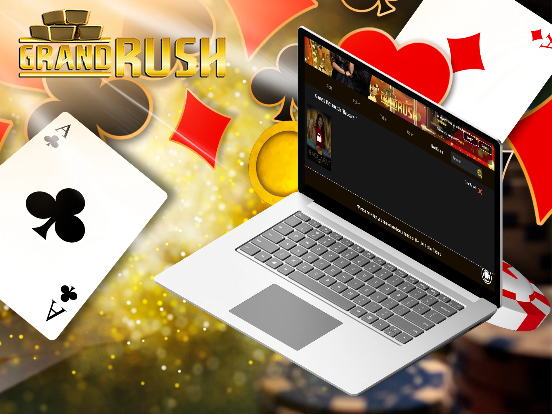 Score as many points as possible in live baccarat on the Grand Rush platform.