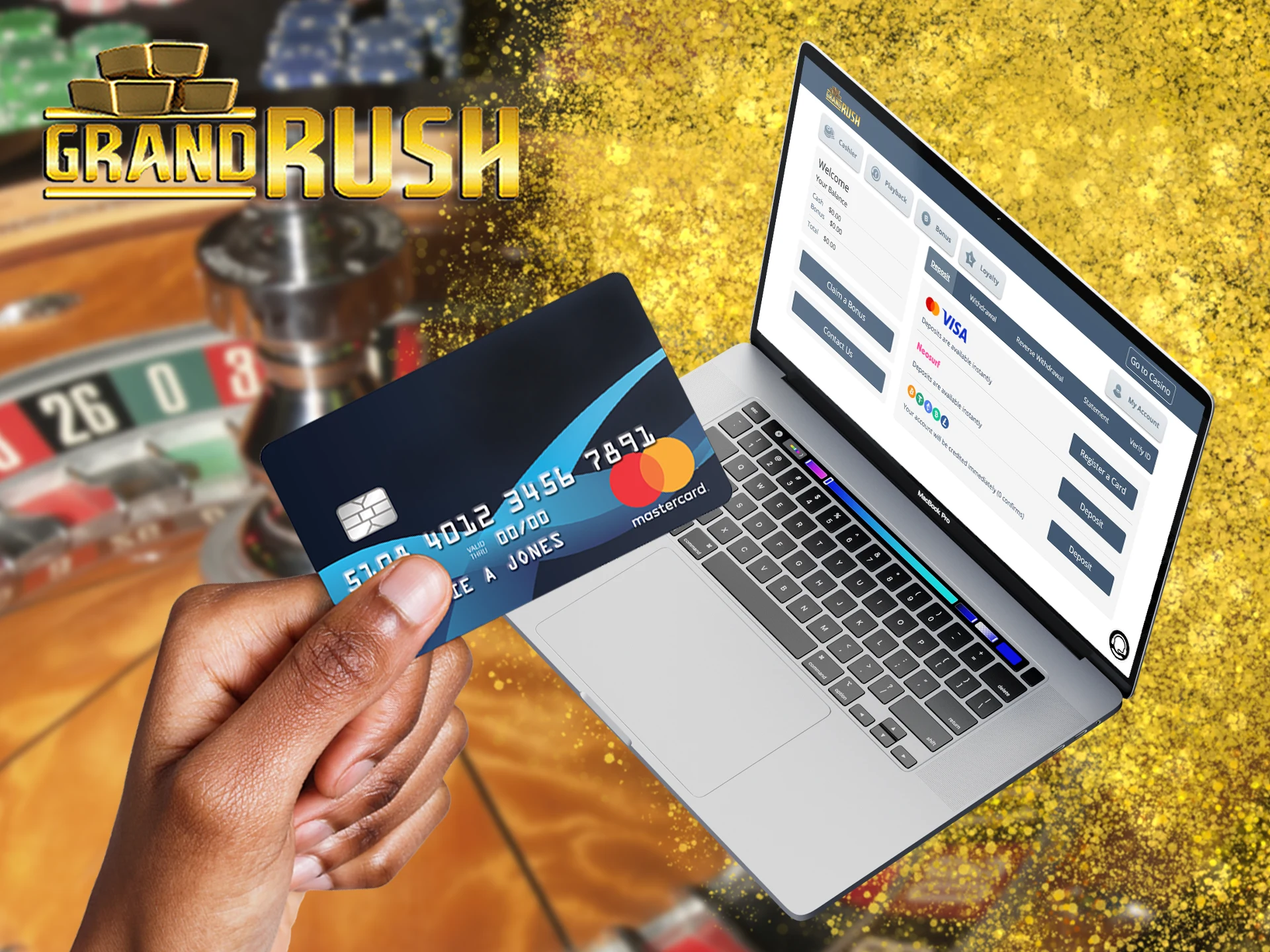 Choose the best payment system to replenish your account to play at the Grand Rush live casino.