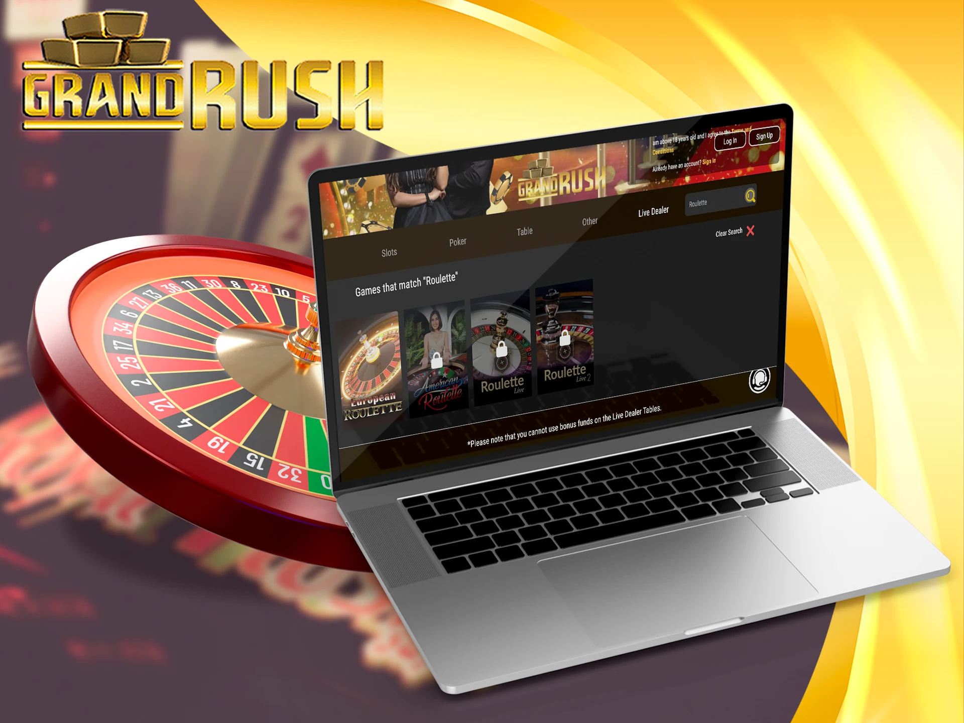 Play roulette in a live mode on the Grand Rush.