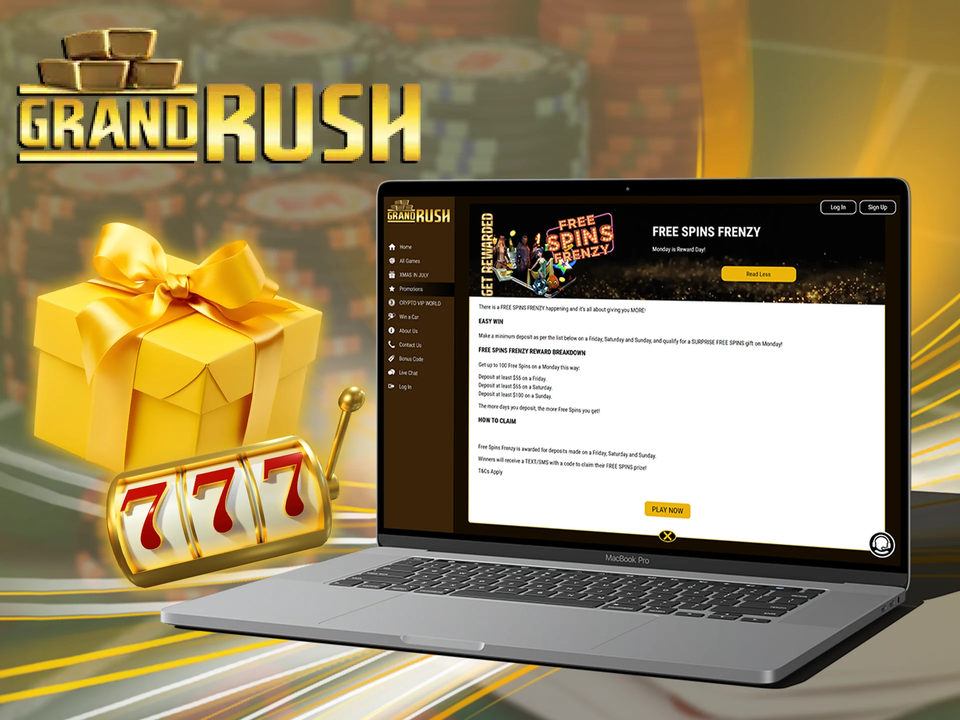 Fund your Grand Rush account over the weekend and spin the reels for free.